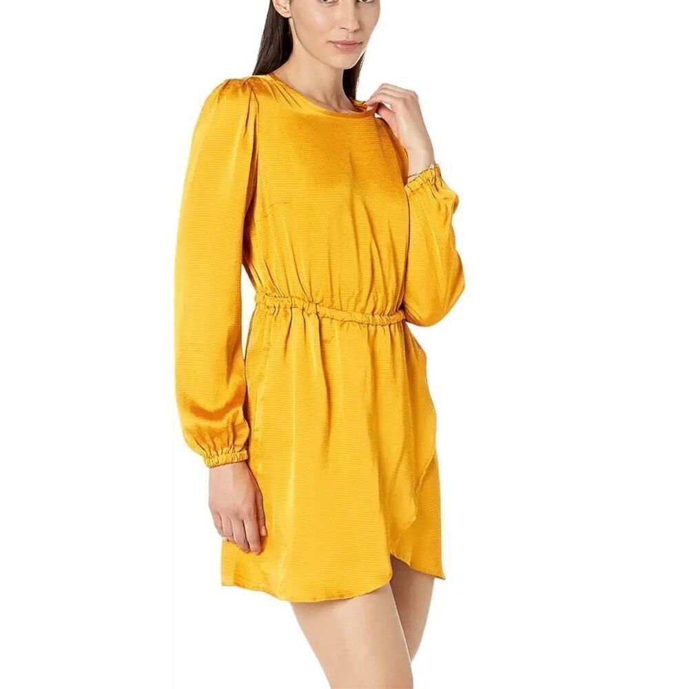 MICHAEL Kors Satin Dress Long Sleeve Marigold Flounce Dress Women's Clothing